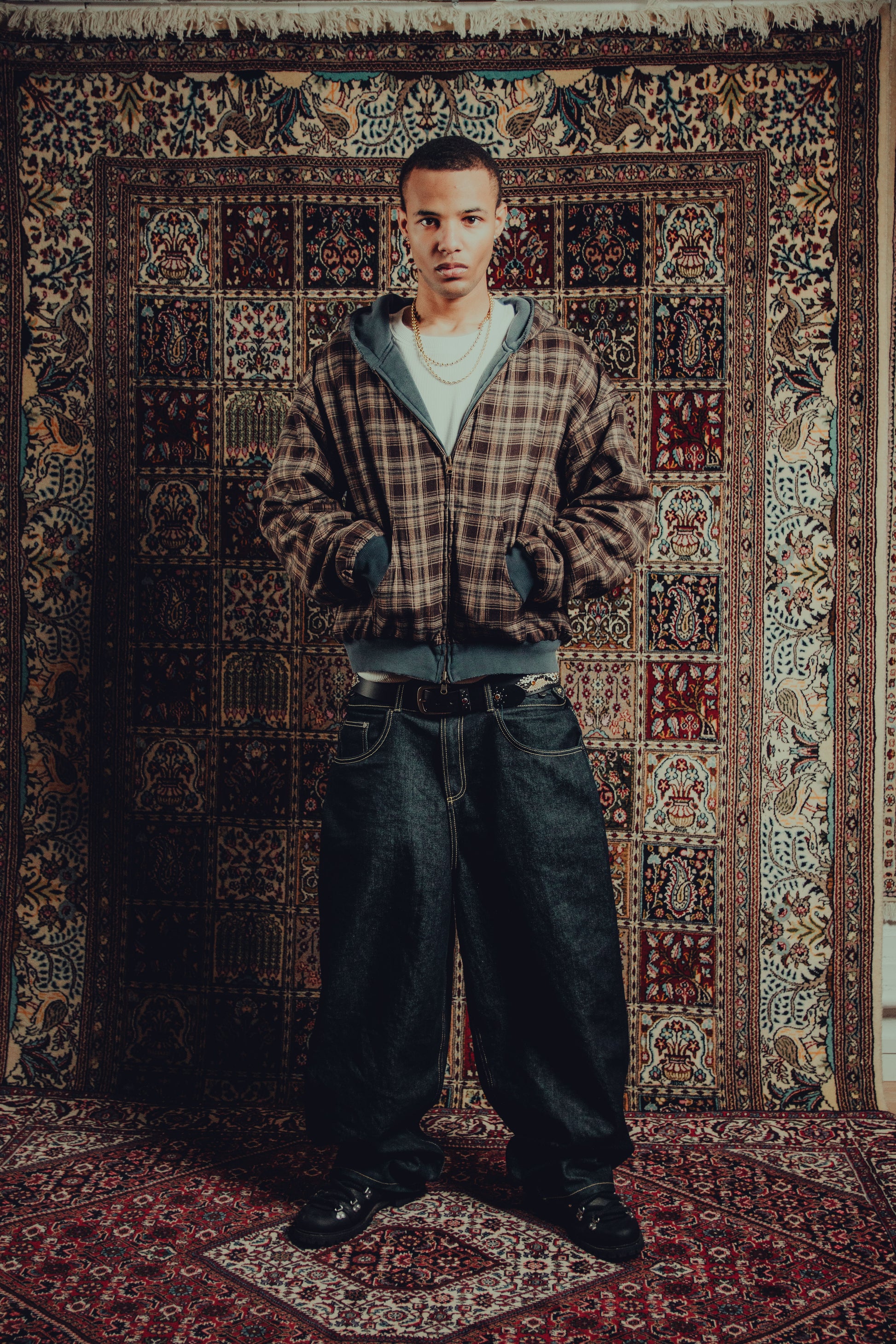 Reversible plaid zip hoodie