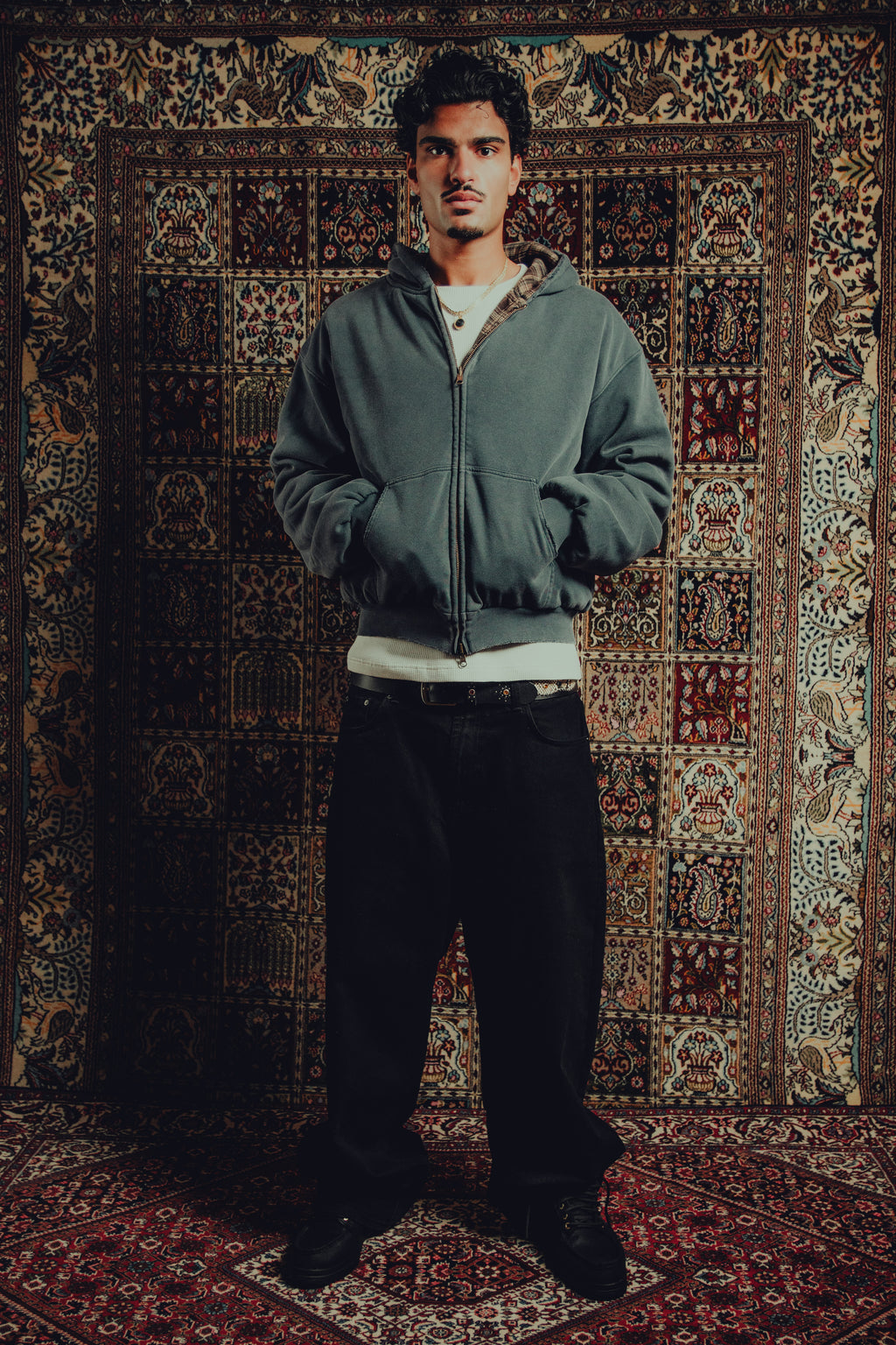 Reversible plaid zip hoodie