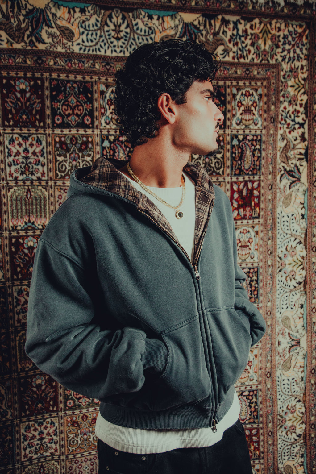 Reversible plaid zip hoodie