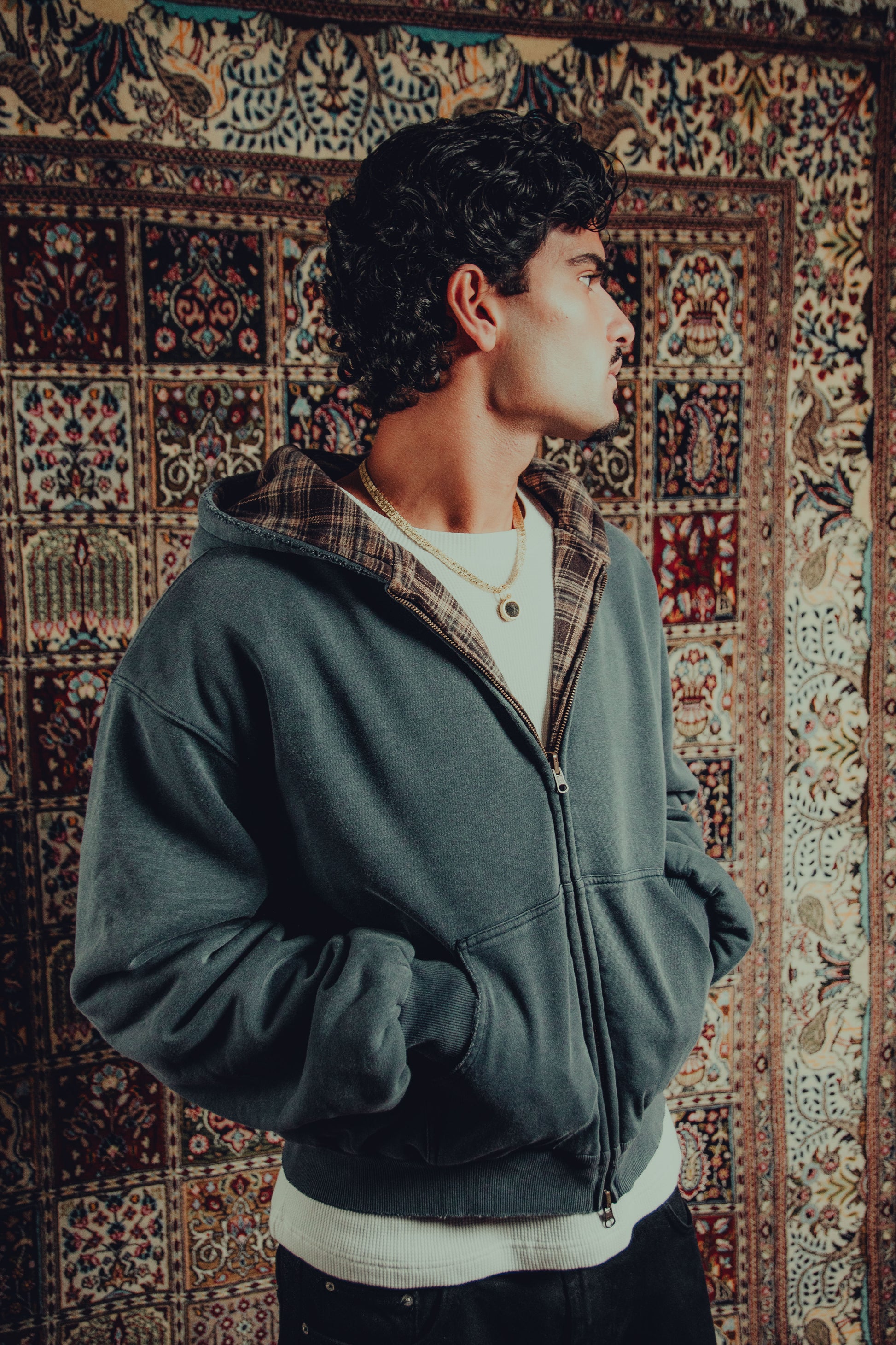 Reversible plaid zip hoodie