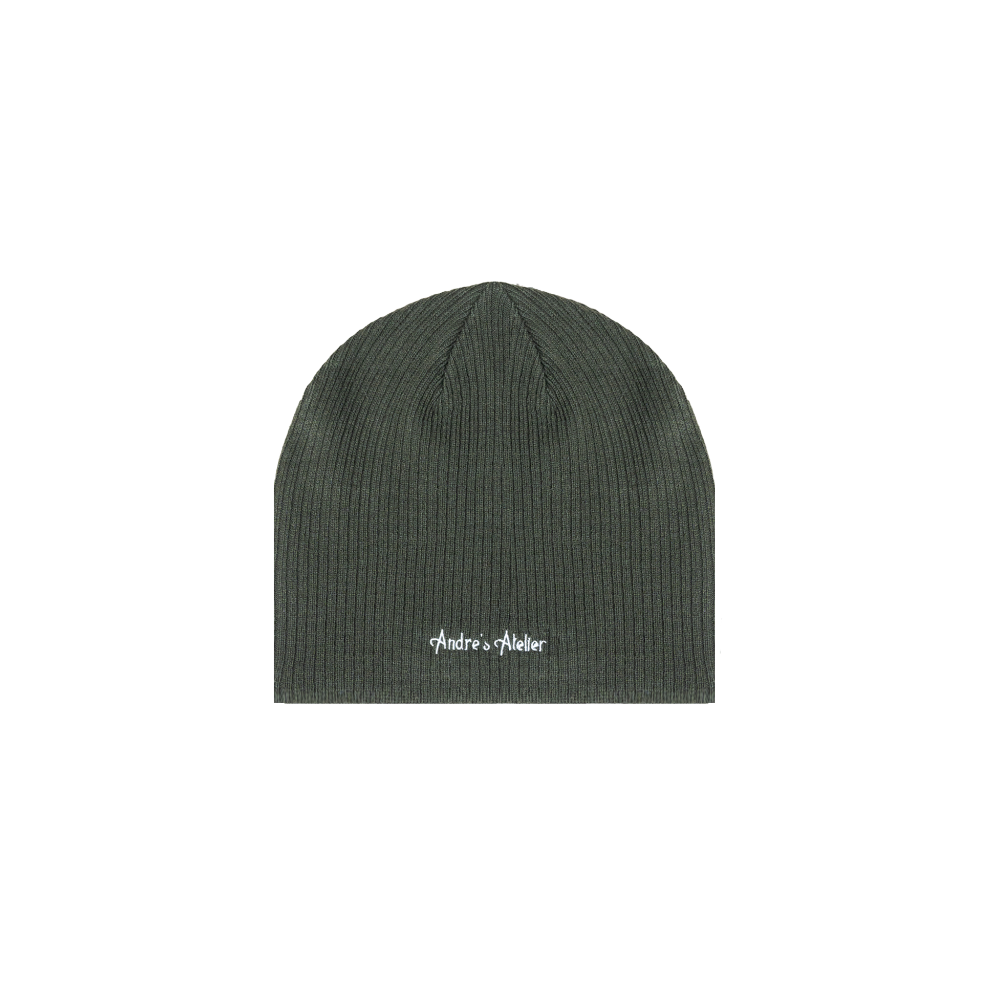 Army green ribbed beanie flat lay back