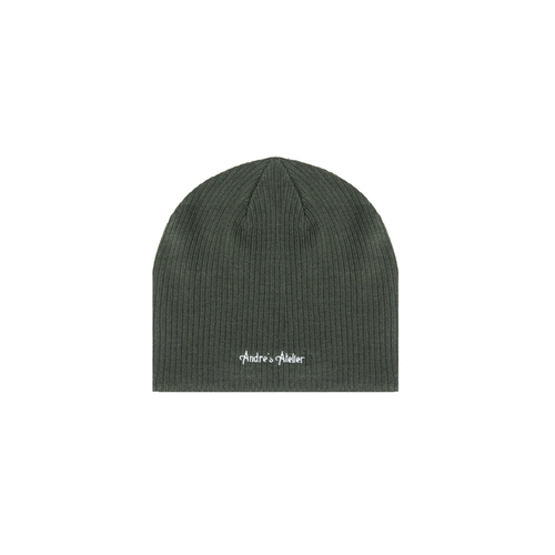 Army green ribbed beanie flat lay back