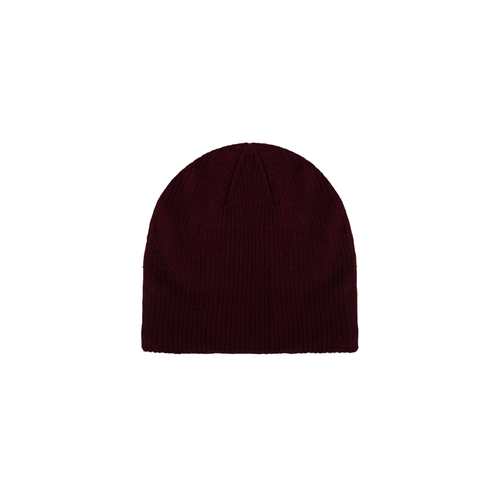 burgundy ribbed beanie flat lay front