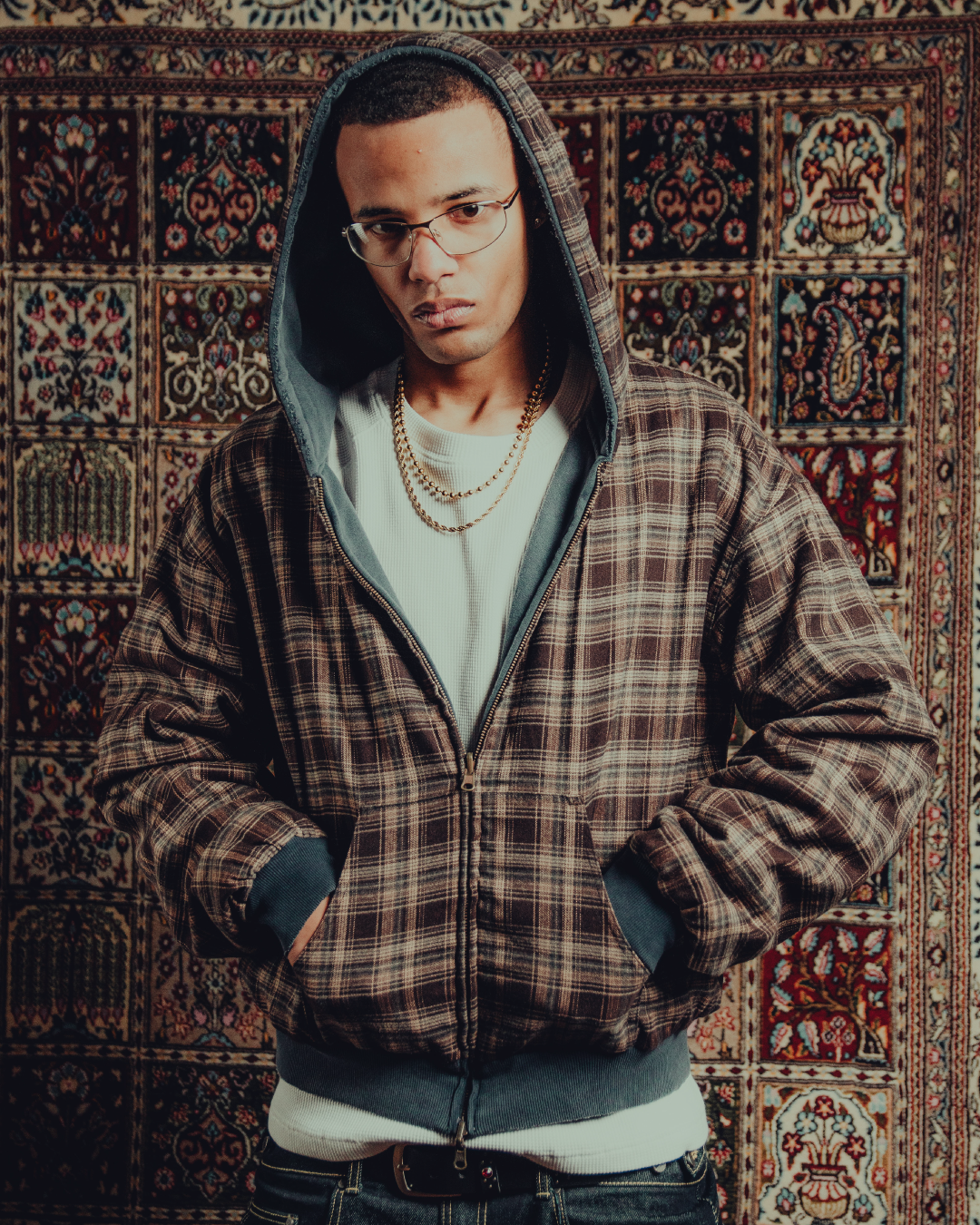 Reversible plaid zip hoodie