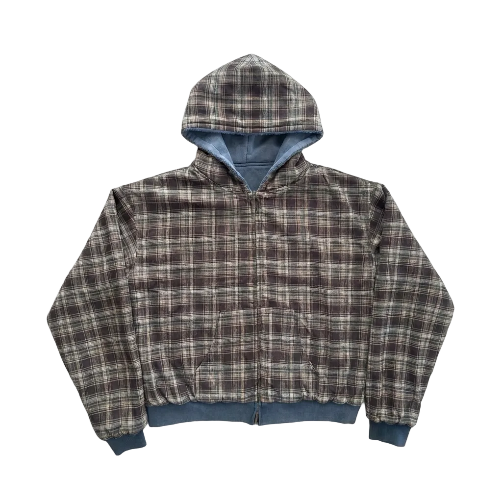 Reversible plaid zip hoodie