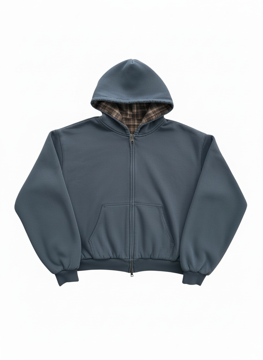 Reversible plaid zip hoodie