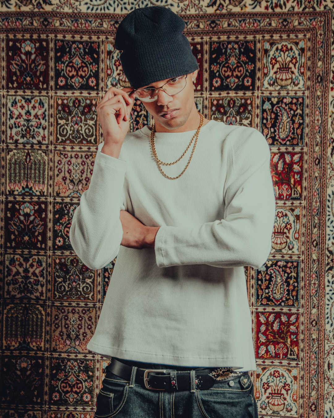 Raglan waffle/knit L/S