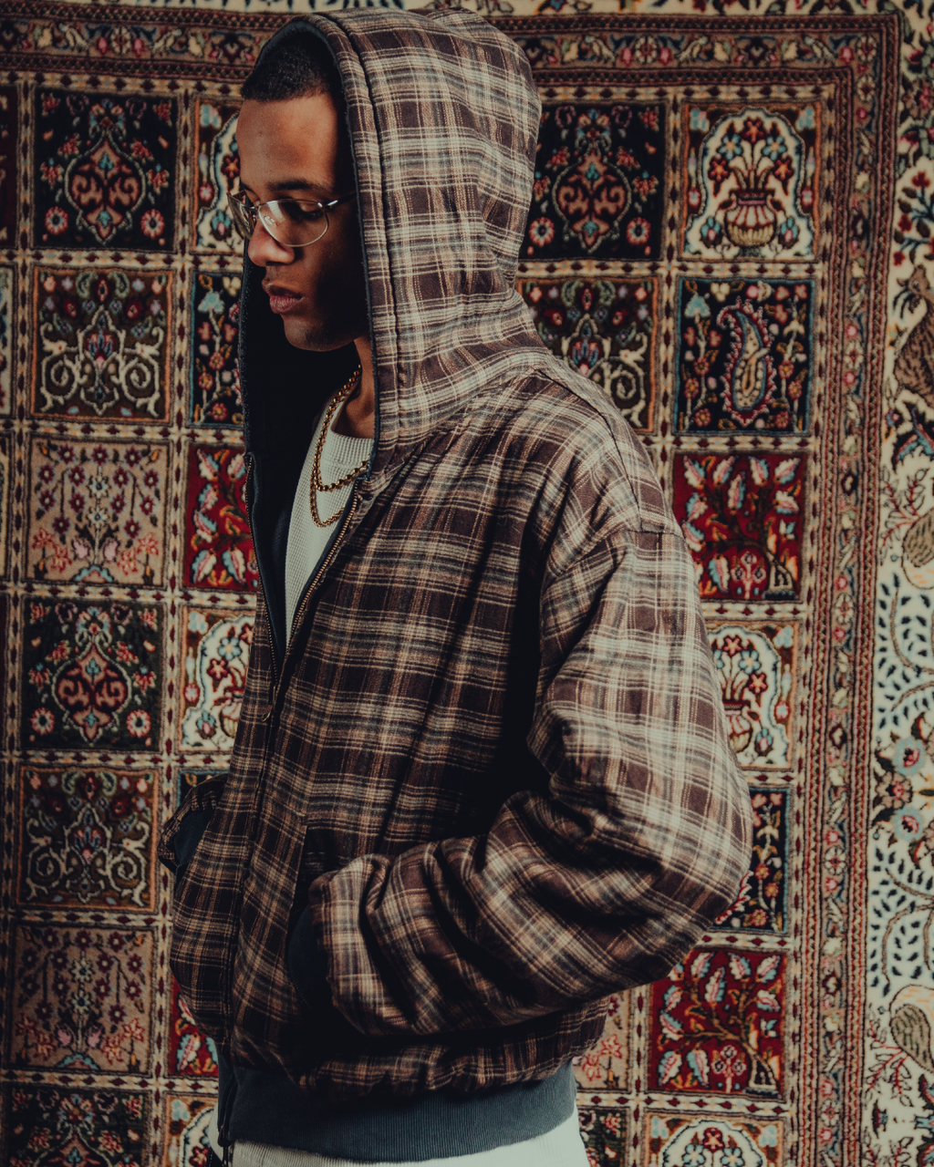Reversible plaid zip hoodie