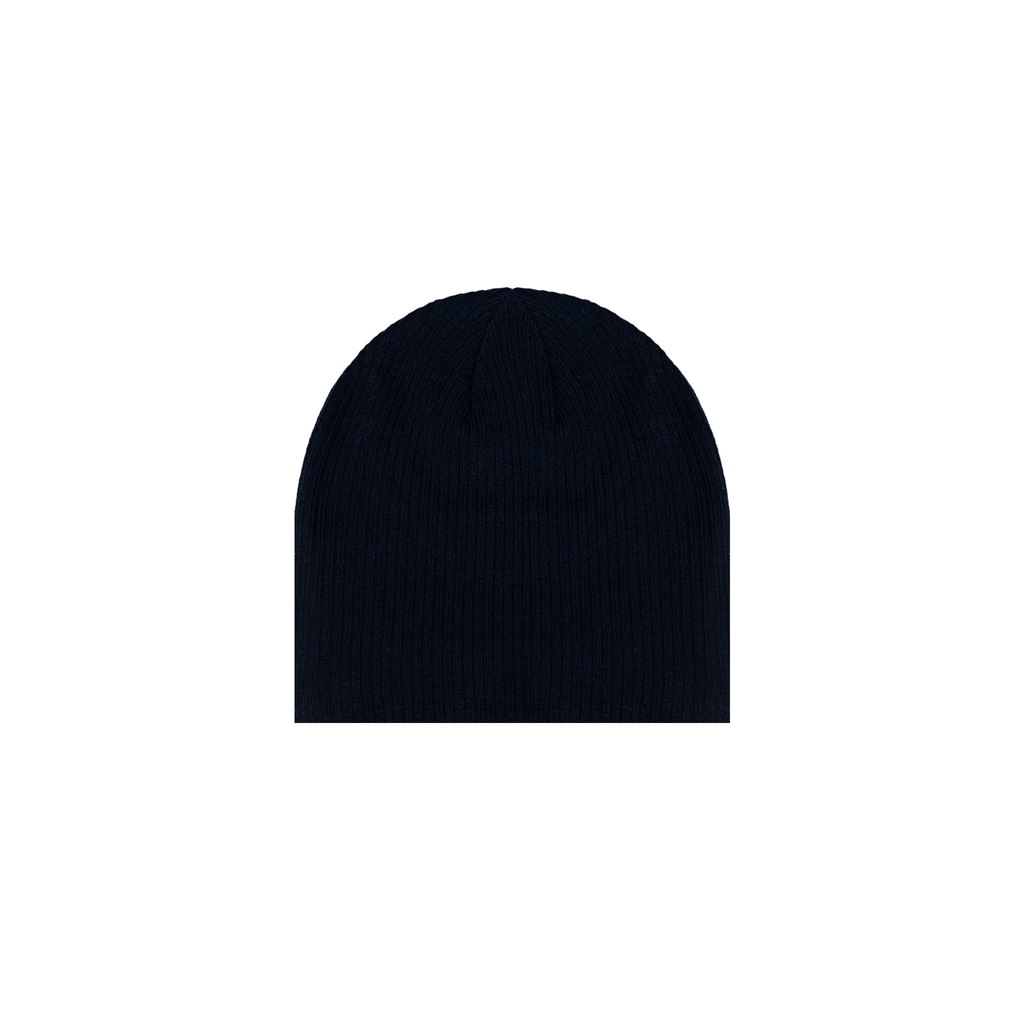 navy ribbed beanie flat lay front