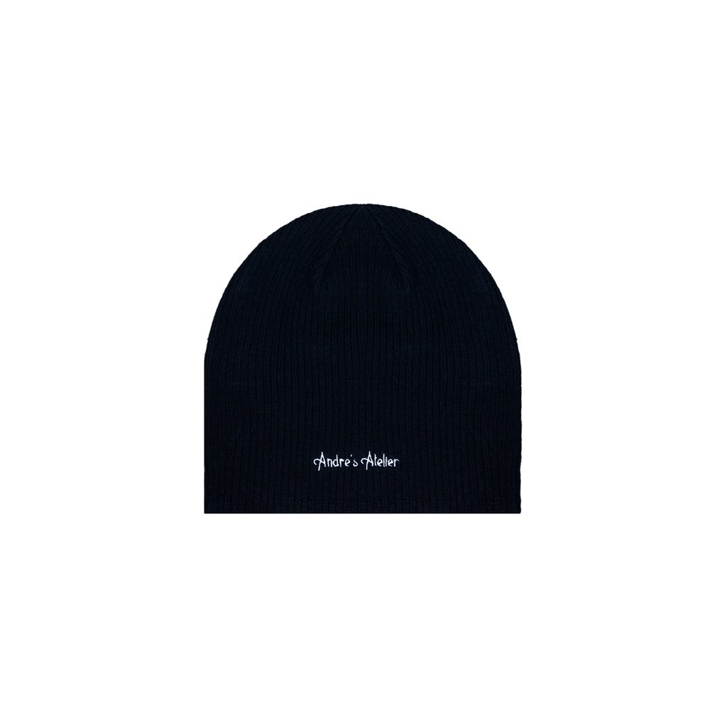 navy ribbed beanie flat lay back
