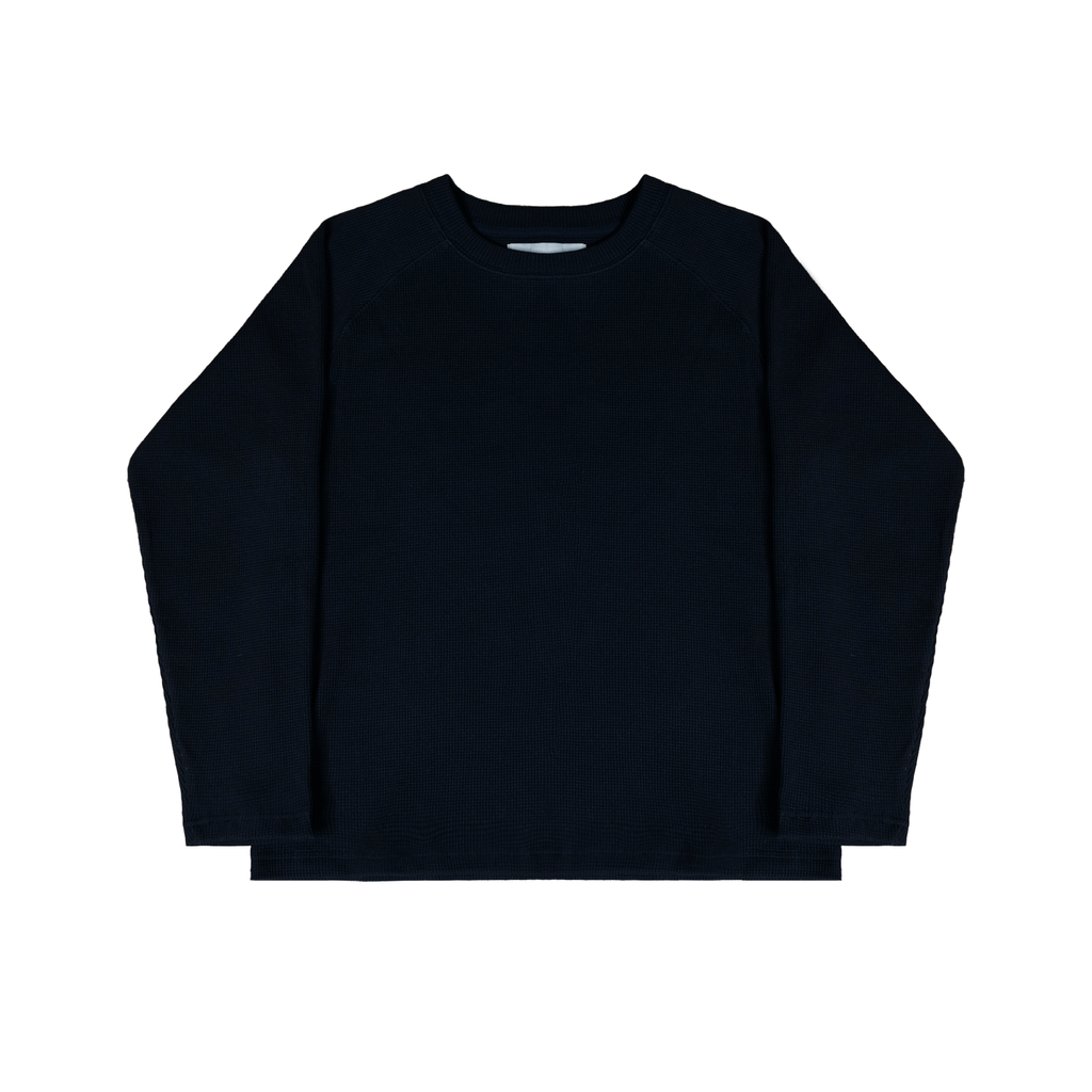 navy waffle long sleeve flat lay