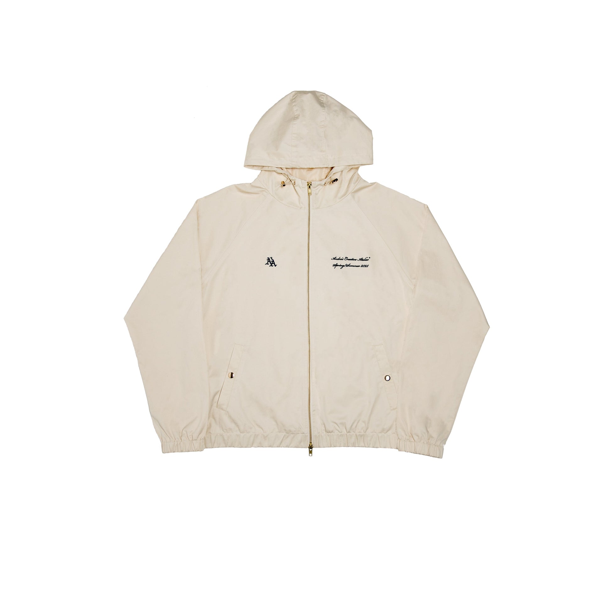 Flat lay - Lightweight jacket - Summer jacket - Raglan sleeves - Gold hardware - Chest embroidery - beige 