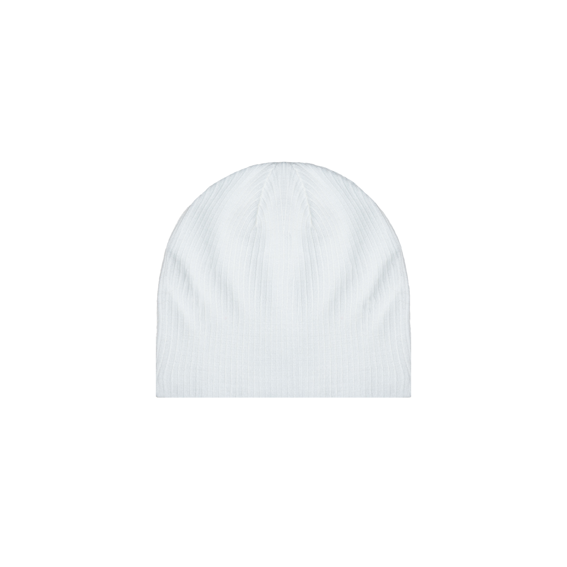 white ribbed beanie flat lay front