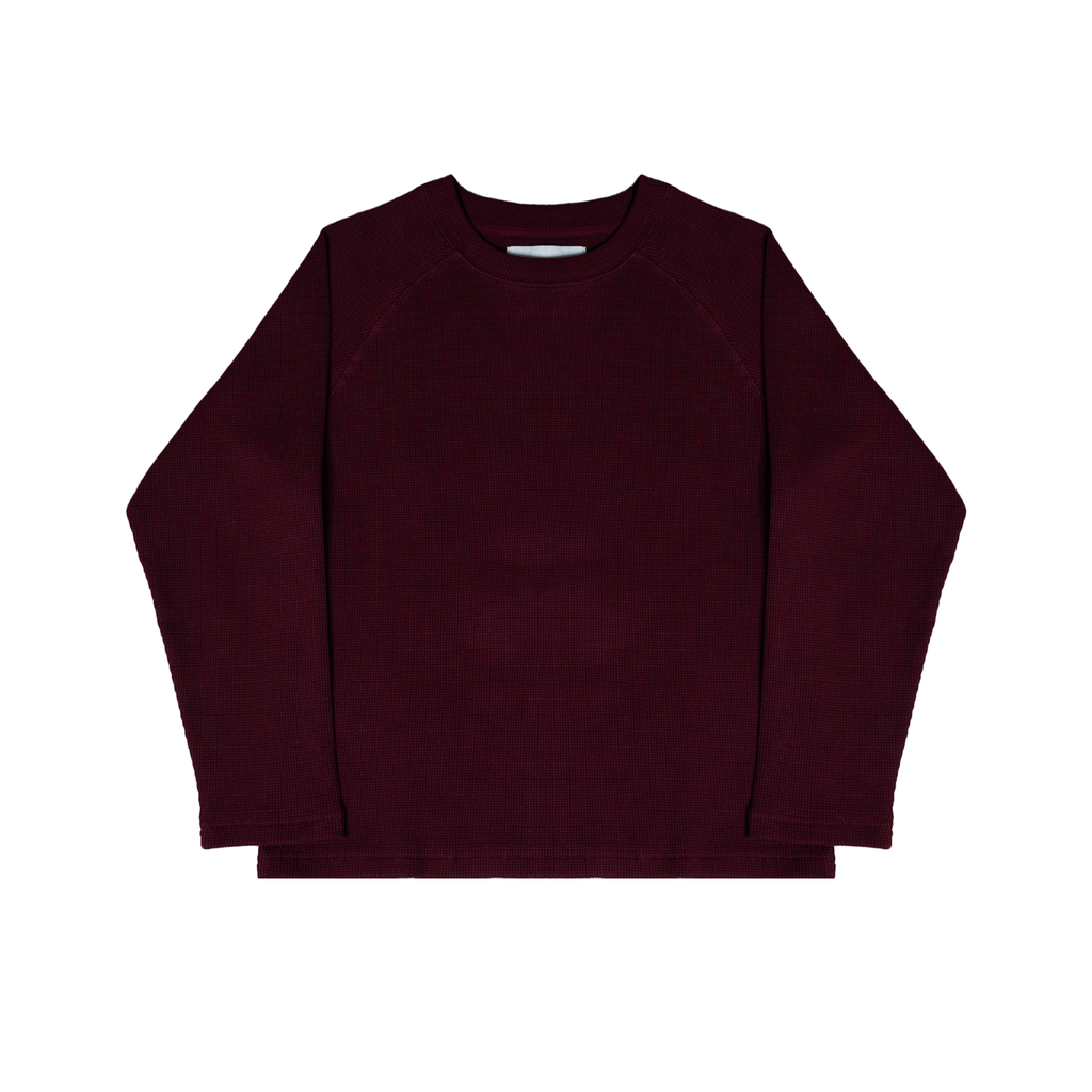 burgundy waffle long sleeve flat lay